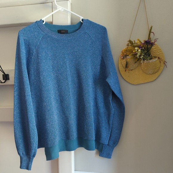 J. Crew Sweaters - J Crew Womens Sparkle Sweater Blue Glitter Side Splits Pullover Top Size Medium